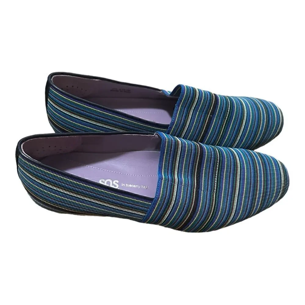 SAS  | Becky - Jute-Wrapped Wedge in Bright Blue Stripe Made in Italy | 8WW